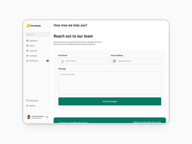 Astradrop Contact Form